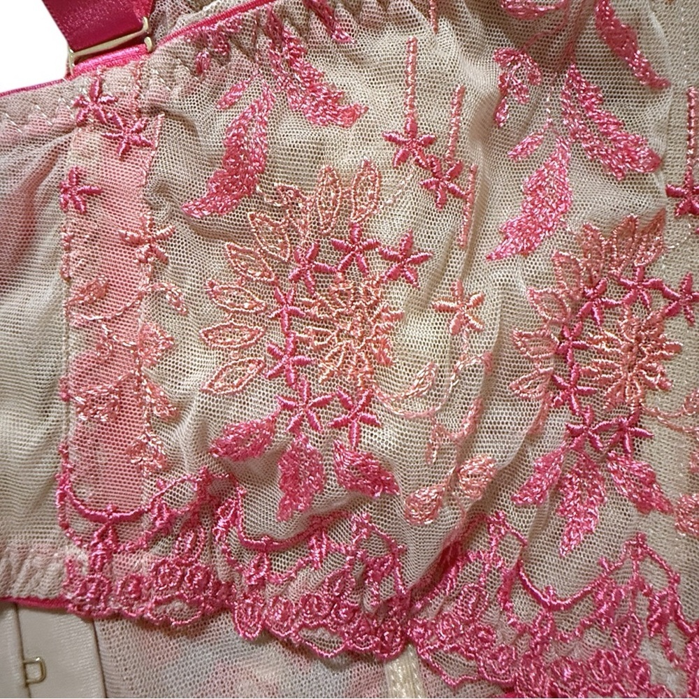 Cosabella Curvy Lace Underwire Bra Large Nude Pink Sheer Floral Embroidery NWT - Picture 3 of 8